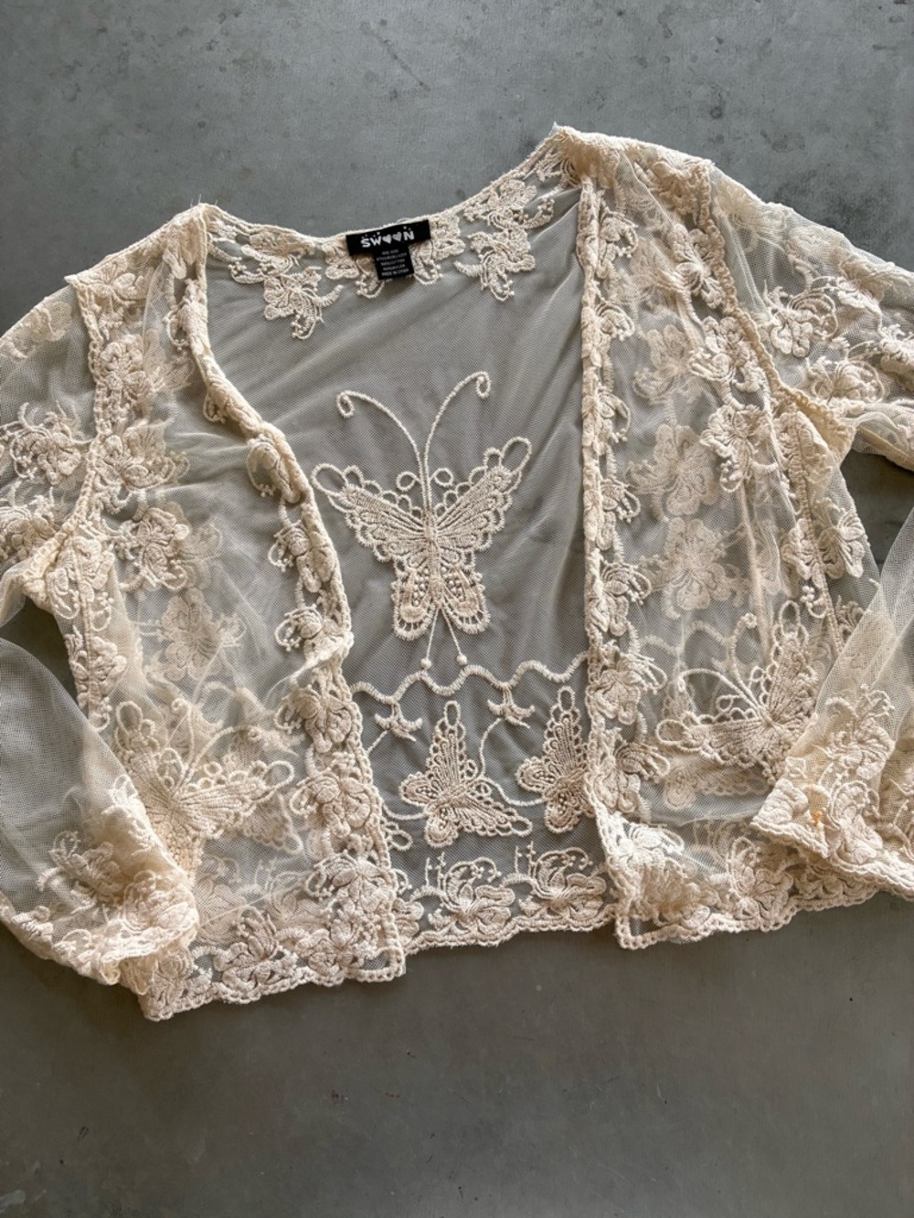 Swoon Boutique Cream Lace Embroidered Sheer Jacket
